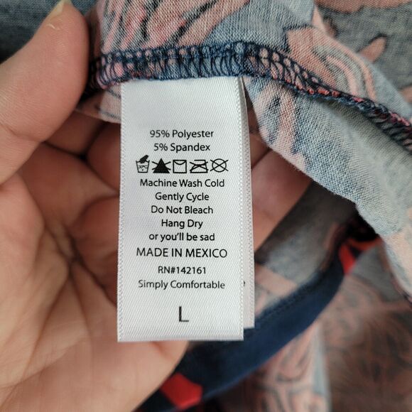 Lularoe Dress Size L Floral Palm Leaves Blue Red Marly Pockets - Picture 10 of 16